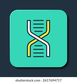 Filled outline DNA symbol icon isolated on blue background. Turquoise square button. Vector