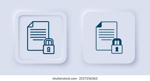 Filled and outline Document and lock icon isolated on grey background. File format and padlock. Security, safety, protection concept. Square button. Vector