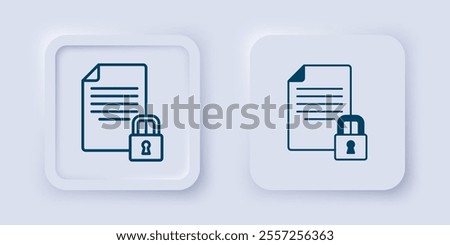 Filled and outline Document and lock icon isolated on grey background. File format and padlock. Security, safety, protection concept. Square button. Vector