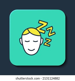 Filled outline Dreams icon isolated on blue background. Sleep, rest, dream concept. Resting time and comfortable relaxation. Turquoise square button. Vector