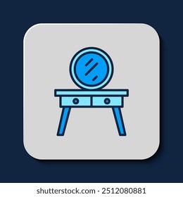 Filled outline Dressing table icon isolated on blue background.  Vector