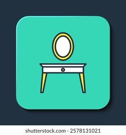 Filled outline Dressing table icon isolated on blue background. Turquoise square button. Vector