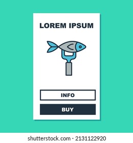 Filled outline Dried fish icon isolated on turquoise background.  Vector