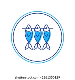Filled outline Dried fish icon isolated on white background.  Vector