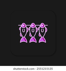 Filled outline Dried fish icon isolated on black background. Flat filled outline style with shadow. Vector