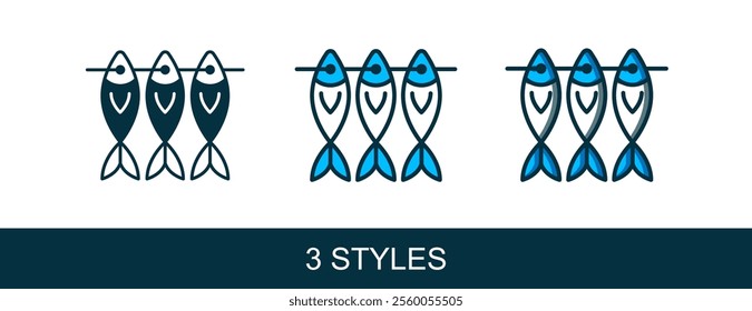 Filled outline Dried fish icon isolated on white background.  Vector