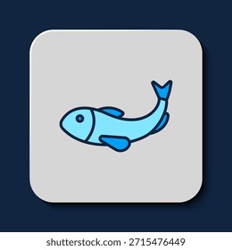 Contorno preenchido Ícone de peixe seco isolado no fundo azul.  Vetor