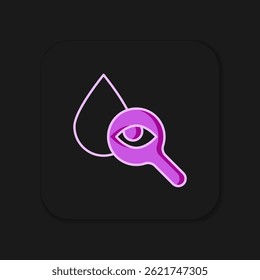 Filled outline Drop and magnifying glass icon isolated on black background. Flat filled outline style with shadow. Vector