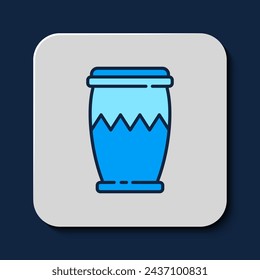 Filled outline Drum icon isolated on blue background. Music sign. Musical instrument symbol.  Vector