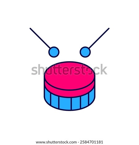 Filled outline Drum with drum sticks icon isolated on white background. Music sign. Musical instrument symbol.  Vector