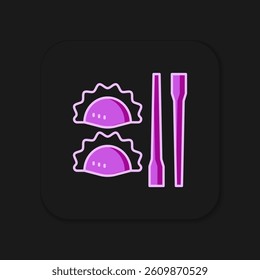 Filled outline Dumpling with chopsticks icon isolated on black background. Traditional chinese dish. Flat filled outline style with shadow. Vector