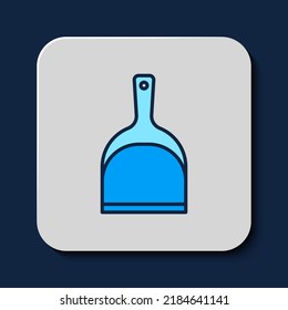 Filled outline Dustpan icon isolated on blue background. Cleaning scoop services.  Vector