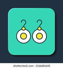 Filled outline Earrings icon isolated on blue background. Jewelry accessories. Turquoise square button. Vector