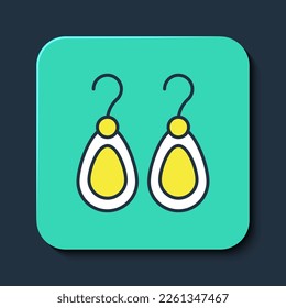 Filled outline Earrings icon isolated on blue background. Jewelry accessories. Turquoise square button. Vector