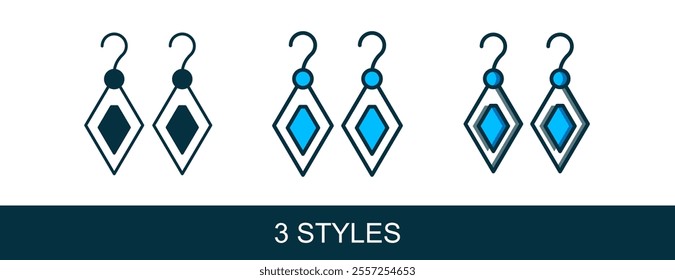 Filled outline Earrings icon isolated on white background. Jewelry accessories.  Vector