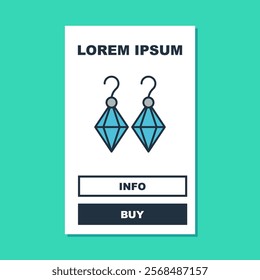 Filled outline Earrings icon isolated on turquoise background. Jewelry accessories.  Vector