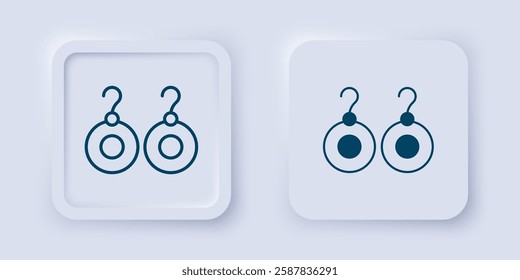 Filled and outline Earrings icon isolated on grey background. Jewelry accessories. Square button. Vector