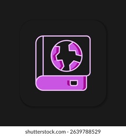Filled outline Earth globe and book icon isolated on black background. World or Earth sign. Global internet symbol. Geometric shapes. Flat filled outline style with shadow. Vector