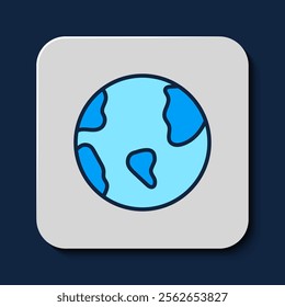 Filled outline Earth globe icon isolated on blue background. World or Earth sign. Global internet symbol. Geometric shapes.  Vector