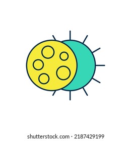 Esquema relleno Eclipse del icono del sol aislado en fondo blanco. Eclipse total de sonar.  Vector