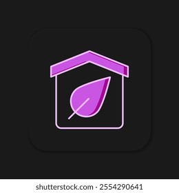 Filled outline Eco friendly house icon isolated on black background. Eco house with leaf. Flat filled outline style with shadow. Vector