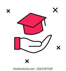 Filled outline Education grant icon isolated on white background. Tuition fee, financial education, budget fund, scholarship program, graduation hat.  Vector