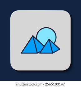 Filled outline Egypt pyramids icon isolated on blue background. Symbol of ancient Egypt.  Vector