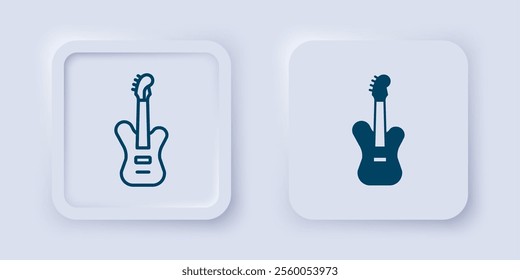 Filled and outline Electric bass guitar icon isolated on grey background. Square button. Vector