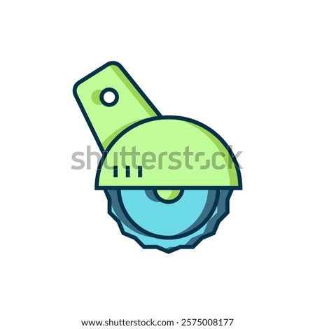 Filled outline Electric circular saw with steel toothed disc icon isolated on white background. Electric hand tool for cutting wood or metal. Flat filled outline style with shadow. Vector