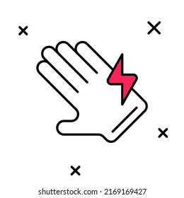 Filled outline Electric glove icon isolated on white background. Safety gloves, hand protection.  Vector