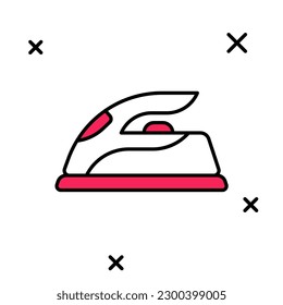 Filled outline Electric iron icon isolated on white background. Steam iron.  Vector