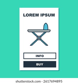 Filled outline Electric iron and ironing board icon isolated on turquoise background. Steam iron.  Vector