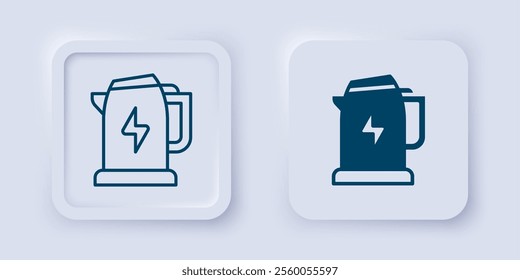 Filled and outline Electric kettle icon isolated on grey background. Teapot icon. Square button. Vector