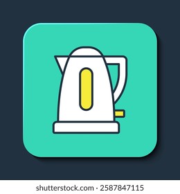 Filled outline Electric kettle icon isolated on blue background. Teapot icon. Turquoise square button. Vector