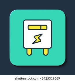 Filled outline Electric meter icon isolated on blue background. Turquoise square button. Vector