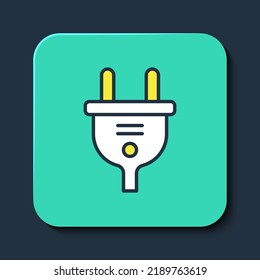 Filled outline Electric plug icon isolated on blue background. Concept of connection and disconnection of the electricity. Turquoise square button. Vector