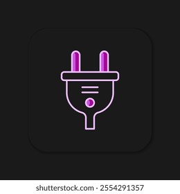 Filled outline Electric plug icon isolated on black background. Concept of connection and disconnection of the electricity. Flat filled outline style with shadow. Vector