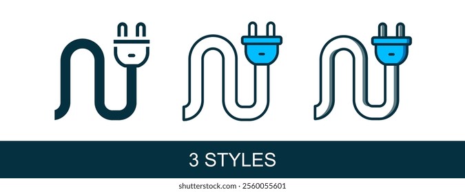 Filled outline Electric plug icon isolated on white background. Concept of connection and disconnection of the electricity.  Vector