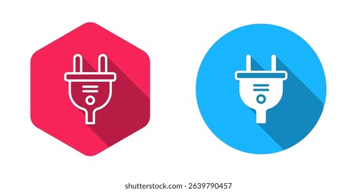 Filled and outline Electric plug icon isolated with long shadow background. Concept of connection and disconnection of the electricity.  Vector