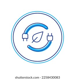 Filled outline Electric saving plug in leaf icon isolated on white background. Save energy electricity. Environmental protection. Bio energy.  Vector