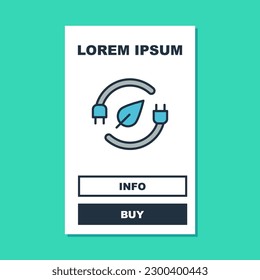 Filled outline Electric saving plug in leaf icon isolated on turquoise background. Save energy electricity. Environmental protection. Bio energy.  Vector