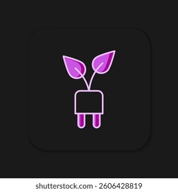 Filled outline Electric saving plug in leaf icon isolated on black background. Save energy electricity. Environmental protection. Bio energy. Flat filled outline style with shadow. Vector