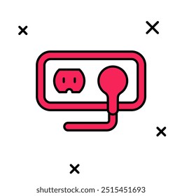Esquema lleno Icono de toma de corriente eléctrica aislado sobre fondo blanco. Toma de corriente. Símbolo de la roseta.  Vector