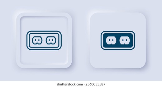 Filled and outline Electrical outlet icon isolated on grey background. Power socket. Rosette symbol. Square button. Vector