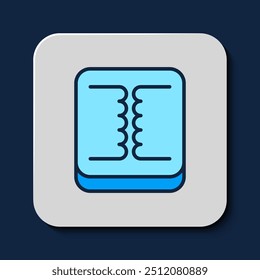 Filled outline Electrical transformer icon isolated on blue background.  Vector