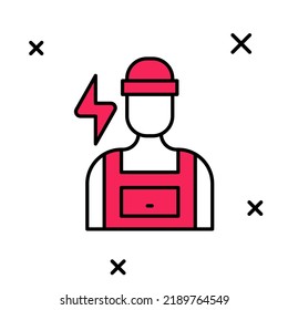 Icono de ingeniero de técnico eléctrico con contorno relleno aislado en fondo blanco.  Vector