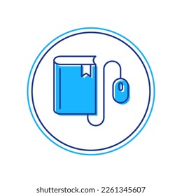 Filled outline Electronic book with mouse icon isolated on white background. Online education concept. E-book badge icon.  Vector
