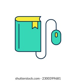 Filled outline Electronic book with mouse icon isolated on white background. Online education concept. E-book badge icon.  Vector