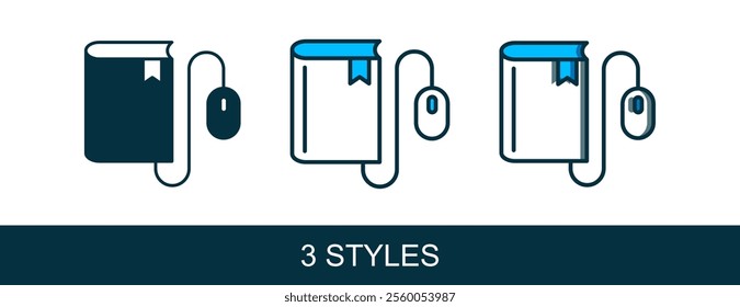 Filled outline Electronic book with mouse icon isolated on white background. Online education concept. E-book badge icon.  Vector