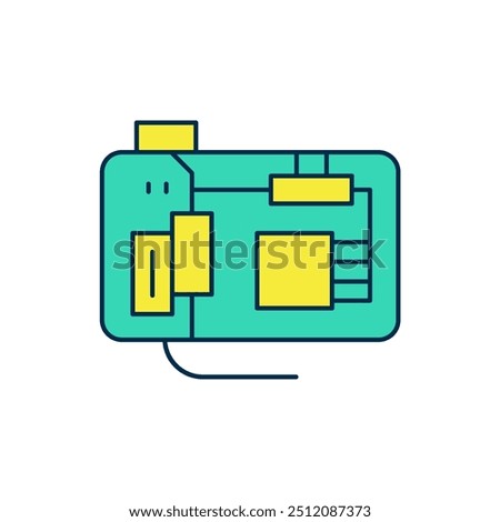 Filled outline Electronic computer components motherboard digital chip integrated science icon isolated on white background. Circuit board.  Vector